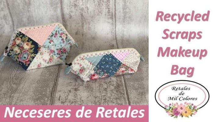 Dos Neceseres de cuadrados reciclados de tela y acolchados. ♻️ Recicla tus telas. Moldes gratis.